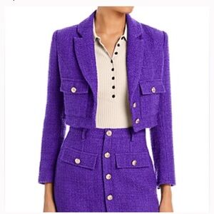 Women's Aqua tweed Purple Cropped Jacket and skirt set